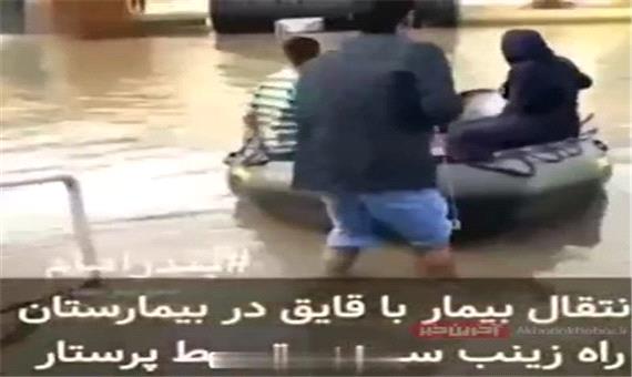 جابجایی بیمار و تردد در بیمارستان بندر امام خوزستان با قایق!