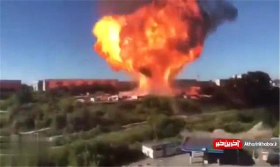 نمایی از انفجار وحشتناک پمپ بنزین در روسیه