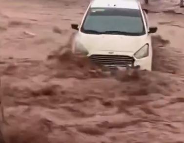 سیلاب هولناک، خودرویی را با خود برد